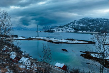 Ice kingdom on a rock by a fjord, Lofoten Islands, northern Norway