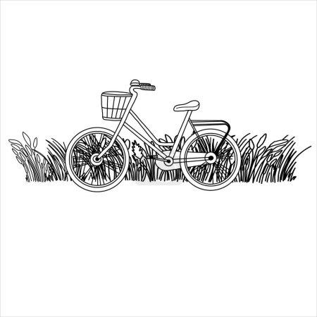 Illustration for Retro bicycle on the beach. Happy holiday. Stock illustration. Hand painted, line art. - Royalty Free Image