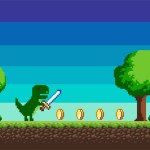 Pixel game, a picture that represents the location in the game, coins and health, trees and bushes, sky and clouds. Vector illustration EPS 10