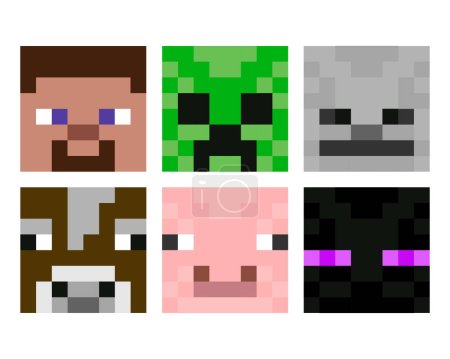 Téléchargez les illustrations : Set of pixel avatars. Avatars concept of game characters. Heroes game concept. Vector illustration EPS 10 - en licence libre de droit