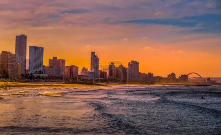 Photo for Durban golden mile beach with white sand and skyline KZN South Africa - Royalty Free Image