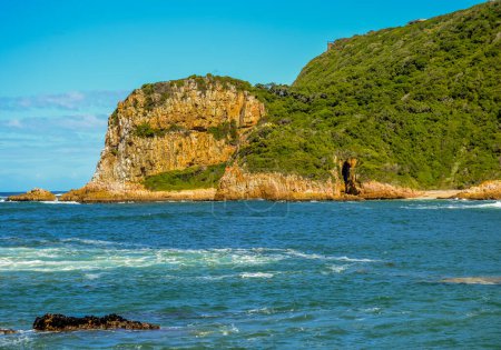 Beautiful rocky Knysna heads in garden route in Western Cape in South Africa where lagoon meets the sea