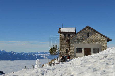 Panoramic alipne and snow view from Mount Rigi Kulm Kaltbad near Vitznau Switzerland