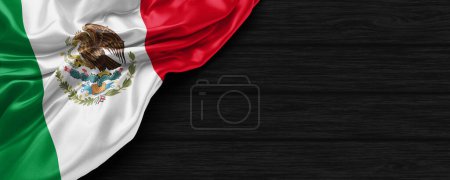 Foto de Primer plano de la bandera de México en el fondo de madera negro 3d render - Imagen libre de derechos