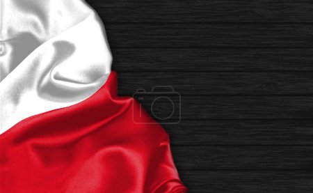Photo for Closeup of Poland flag on the top of black wooden background - Royalty Free Image