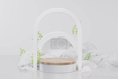 Téléchargez les photos : Render 3D de podium de plante en bois minimaliste - en image libre de droit