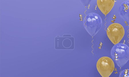 Lila Hintergrund mit realistischen lila und goldenen Luftballons Feier 3D Render