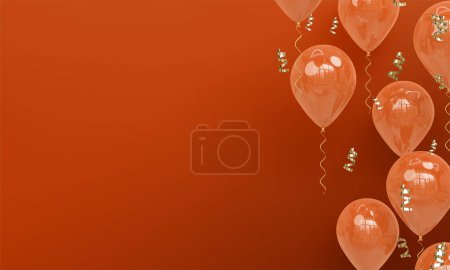 Foto de Fondo de celebración naranja con globos naranjas realistas 3D Render - Imagen libre de derechos
