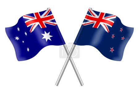 Photo for 3D flags of Australia and New Zealand on white background - Royalty Free Image