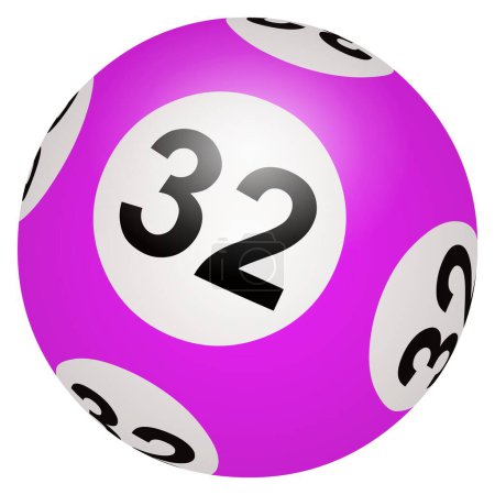 3D Lottokugel Nummer 32 auf weißem Hintergrund