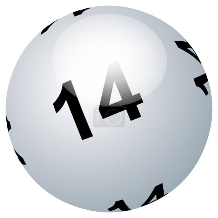 White lotto ball number 14 on white background
