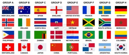 Ilustración de Banderas de diferentes países sobre un fondo blanco - Imagen libre de derechos