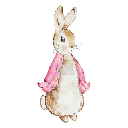 Foto de Acuarela Peter Rabbit en chaqueta rosa para bebé diseño de ducha - Imagen libre de derechos