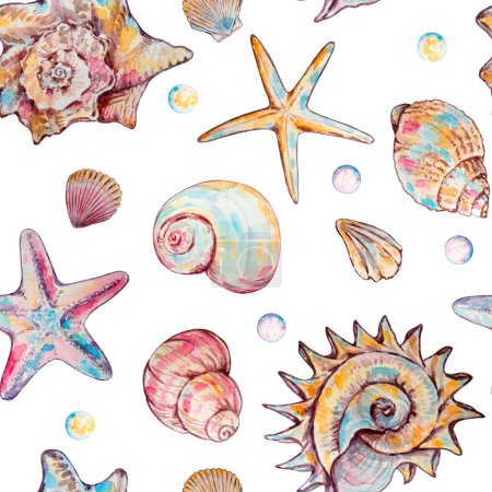 Photo for Seamless marine pattern with watercolor underwater life for print and design - Royalty Free Image