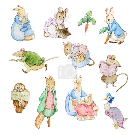 Aquarell-Illustration Friends Peter Rabbit, nach dem Kinderbuch von Beatrix Potter