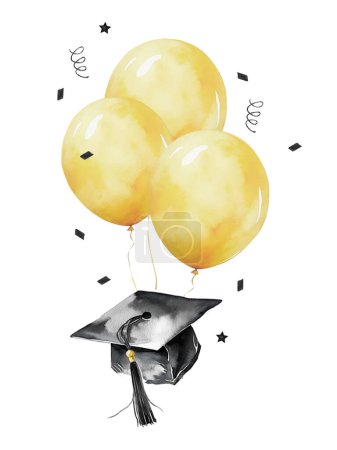 Photo for Watercolor Graduation Party Decor for invitation - Royalty Free Image