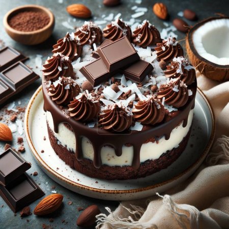 Téléchargez les photos : Photo d'un délicieux dessert au céto fait de chocolat noir riche et de noix de coco, présenté artistiquement - en image libre de droit