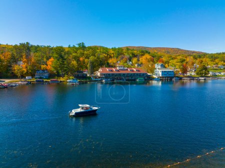 Photo for Alton Bay at Lake Winnipesaukee aerial view on Harmony Park and village of Alton Bay in fall in town of Alton, New Hampshire NH, USA. - Royalty Free Image
