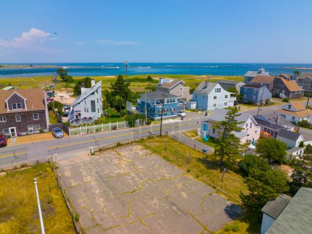Photo for Historic waterfront house aerial view on Merrimack River on Plum Island in city of Newburyport, Massachusetts MA, USA. - Royalty Free Image