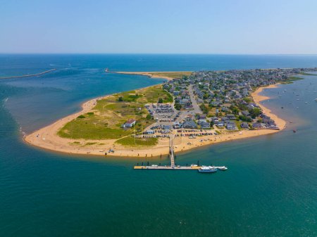 Photo for Plum Island Beach aerial view at the northern most point of Plum Island at the mouth of Merrimack River to Atlantic Ocean, Newburyport, Massachusetts MA, USA. - Royalty Free Image