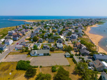 Photo for Historic waterfront house aerial view on Merrimack River on Plum Island in city of Newburyport, Massachusetts MA, USA. - Royalty Free Image