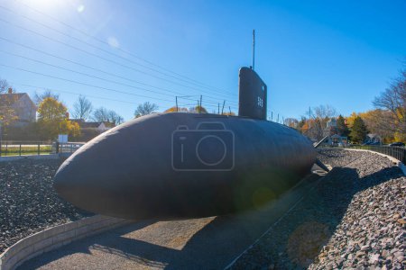 Foto de USS Albacore AGSS-569 es un submarino construido en 1953 para la Marina de los Estados Unidos, ahora se encuentra en Albacore Park en 600 Market Street en Portsmouth, New Hampshire NH, EE.UU.. - Imagen libre de derechos