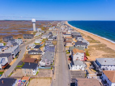 Central Avenue and Water Tower aerial view in Salisbury Beach in town of Salisbury, Massachusetts MA, USA. 