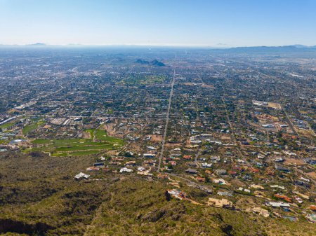 Photo for Phoenix modern city aerial view from the top of Camelback Mountain in city of Phoenix, Arizona AZ, USA. - Royalty Free Image