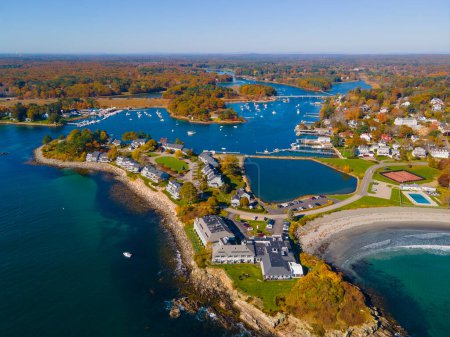 Vista aérea de Stage Neck en la desembocadura del río York a York Harbor en la ciudad de York, Maine ME, EE.UU.. 