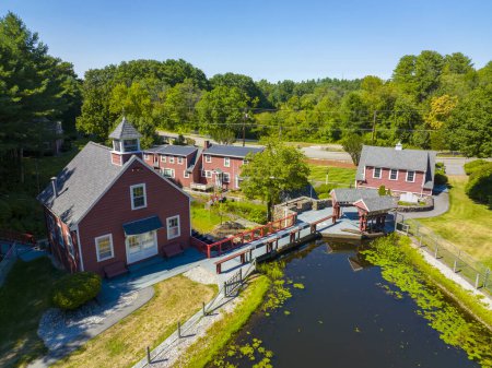 Photo for Russell Mill aerial view on River Meadow Brook in Russell Millpond in town of Chelmsford, Massachusetts MA, USA. - Royalty Free Image