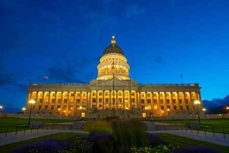 Photo for Utah State Capitol building at sunrise twilight time. The building was built 1916 at 350 State Street in Salt Lake City, Utah UT, USA. - Royalty Free Image