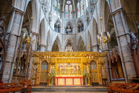 Photo for Altar of Westminster Abbey with Gothic style. The church is located next to Palace of Westminster in city of Westminster in London, England, UK. This church is UNESCO World Heritage Site since 1987. - Royalty Free Image