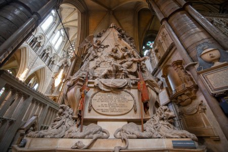 Téléchargez les photos : Mémorial du major général James Wolfe à l'abbaye de Westminster. L'église est classée au patrimoine mondial de l'humanité à côté du palais de Westminster dans la ville de Westminster à Londres, Royaume-Uni. - en image libre de droit