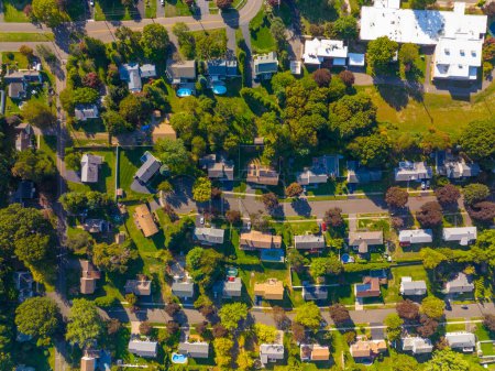 Photo for Historic residential houses aerial view in summer in town center of Stratford, Connecticut CT, USA. - Royalty Free Image