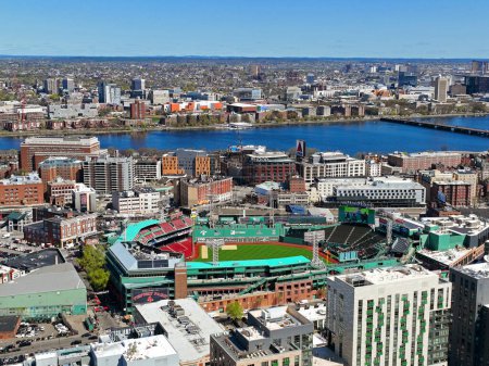 Photo for Fenway Park aerial view in Fenway near Kenmore Square in Boston, Massachusetts MA, USA. Fenway Park is the home of MLB team Red Sox. - Royalty Free Image