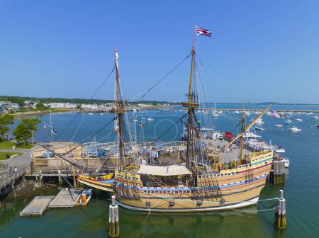 Mayflower II is a reproduction of the 17th century ship Mayflower docked at town of Plymouth, Massachusetts MA, USA. 