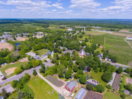 Photo for Hollis Monument Square aerial view including town hall and Congregational Church in the historic town center of Hollis, New Hamshire NH, USA. - Royalty Free Image