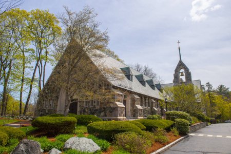 St. Julia Catholic Church at 374 Boston Post Road in historic town center of Weston, Massachusetts MA, USA. 