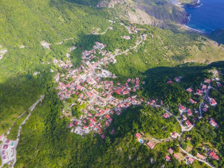 Photo for Windwardside historic town center aerial view in Saba, Caribbean Netherlands. - Royalty Free Image