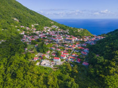Photo for Windwardside historic town center aerial view in Saba, Caribbean Netherlands. - Royalty Free Image