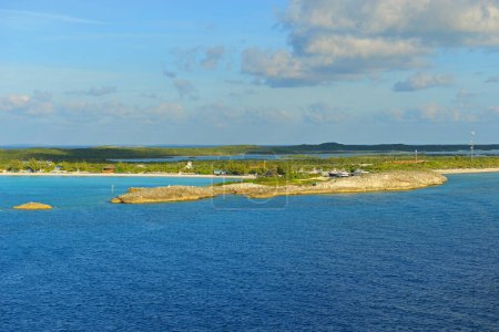 Photo for Half Moon Cay aerial view. This island is also called Little San Salvador Island located in the Bahamas. - Royalty Free Image