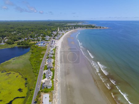 Photo for Sawyers Beach aerial view in summer with Ocean Boulevard in town of Rye, New Hampshire NH, USA. - Royalty Free Image