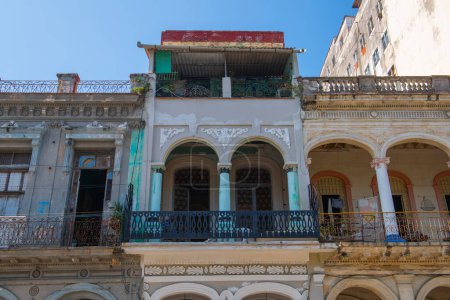 Historic buildings on Paseo del Prado between Calle Colon and Refugio Street in Old Havana (La Habana Vieja), Cuba. Old Havana is a World Heritage Site. 