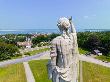 National Monument to the Forefathers aka Pilgrim Monument was built in 1889 in memorial of Mayflower Pilgrims in Plymouth, Massachusetts MA, USA. It's the largest solid granite monument in the world. 