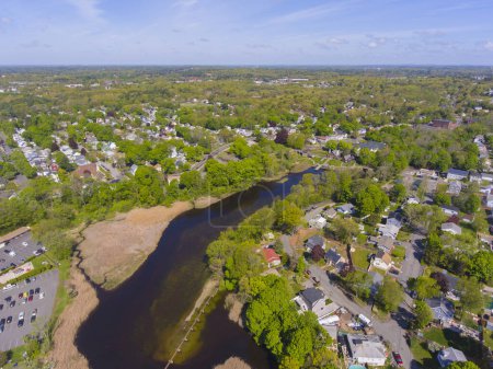 Photo for Saugus Iron Works National Historic Site aerial view from Saugus River in historic town center of Saugus, Massachusetts MA, USA. - Royalty Free Image