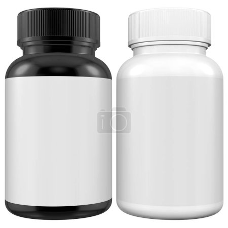 Téléchargez les photos : Bouteille d'emballage vierge avec pilules et étiquette vierge - en image libre de droit