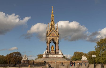 Photo for London, UK - Oct 24, 2023 - Exterior view of The Albert Memorial is in Kensington Gardens. Gothic Memorial to Prince Albert from Queen Victoria, Is a popular travel destination, Iconic, Space for text, Selective focus. - Royalty Free Image