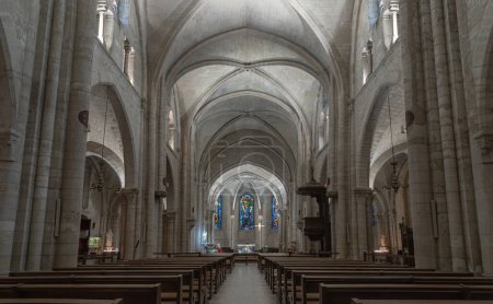 Photo for France, Paris - Jan 02, 2024 - Interior of Saint-Pierre de Montmartre Church in Paris. View of the nave and gothic rib vault ceiling at the Paroisse Saint Pierre de Montmartre or the Church of Saint Peter of Montmartre, France is one of the oldest su - Royalty Free Image