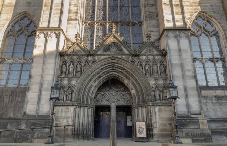 Photo for Edinburgh, Scotland - Jan 18, 2024 - The main entrance of St Giles' Cathedral or the High Kirk of Edinburgh. Space for text, Selective focus. - Royalty Free Image
