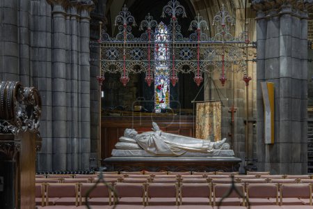 Photo for Edinburgh, Scotland - Jan 16, 2024 - Effigy of James Francis Montgomery in St Mary's Episcopal Cathedral or the Cathedral Church of Saint Mary the Virgin at the Scottish Episcopal Church in Edinburgh, Space for text, Selective focus. - Royalty Free Image